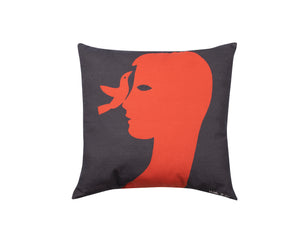 Bird on Nose Red - Cotton Cushion Cover