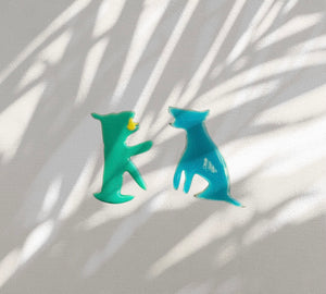 Dogs & Flies Earrings in Blue and Green - Earrings