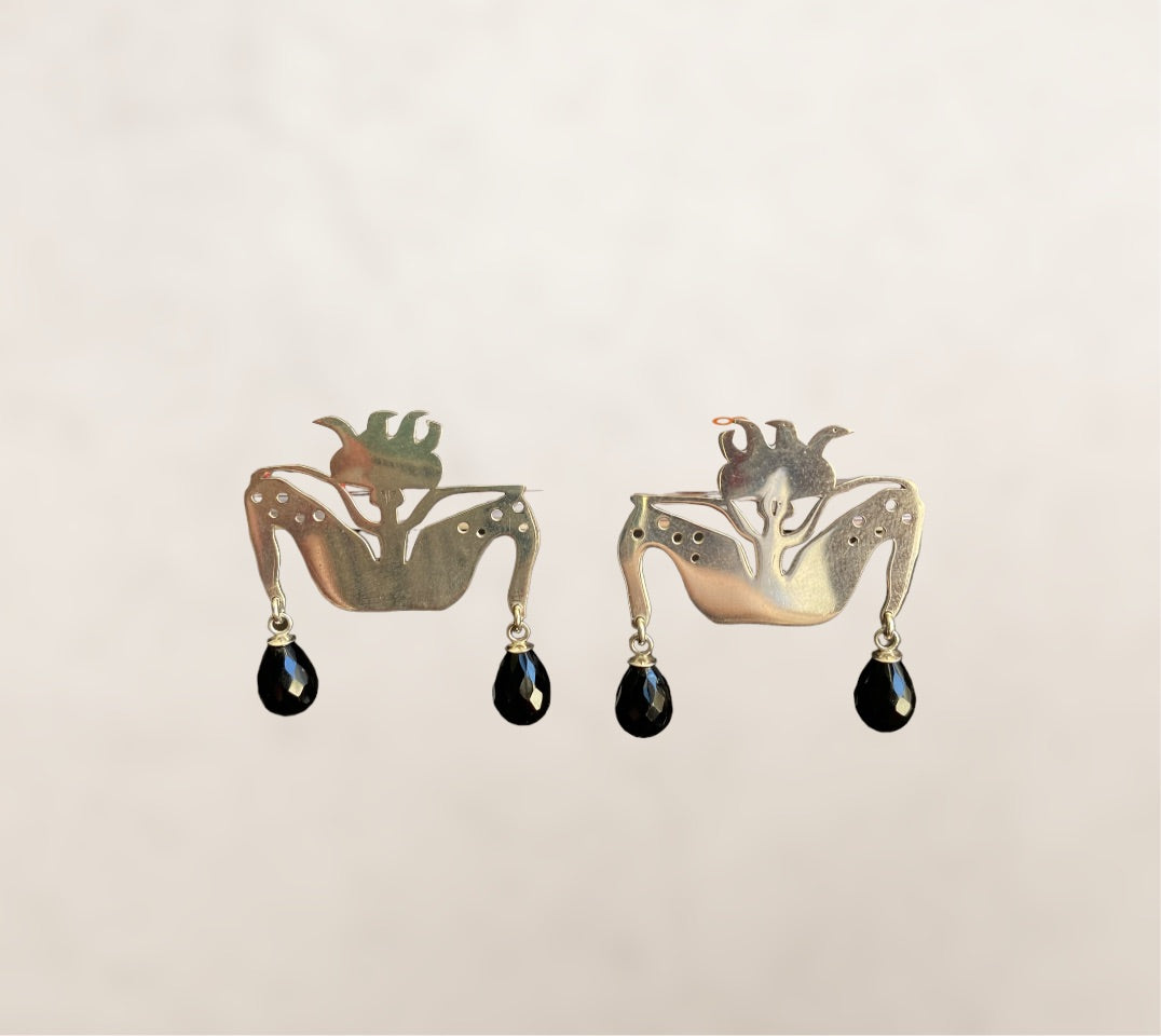 Boy with Birds and Black Onyx - Faceted Drop Earrings