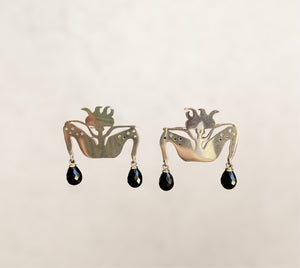 Boy with Birds and Black Onyx - Faceted Drop Earrings